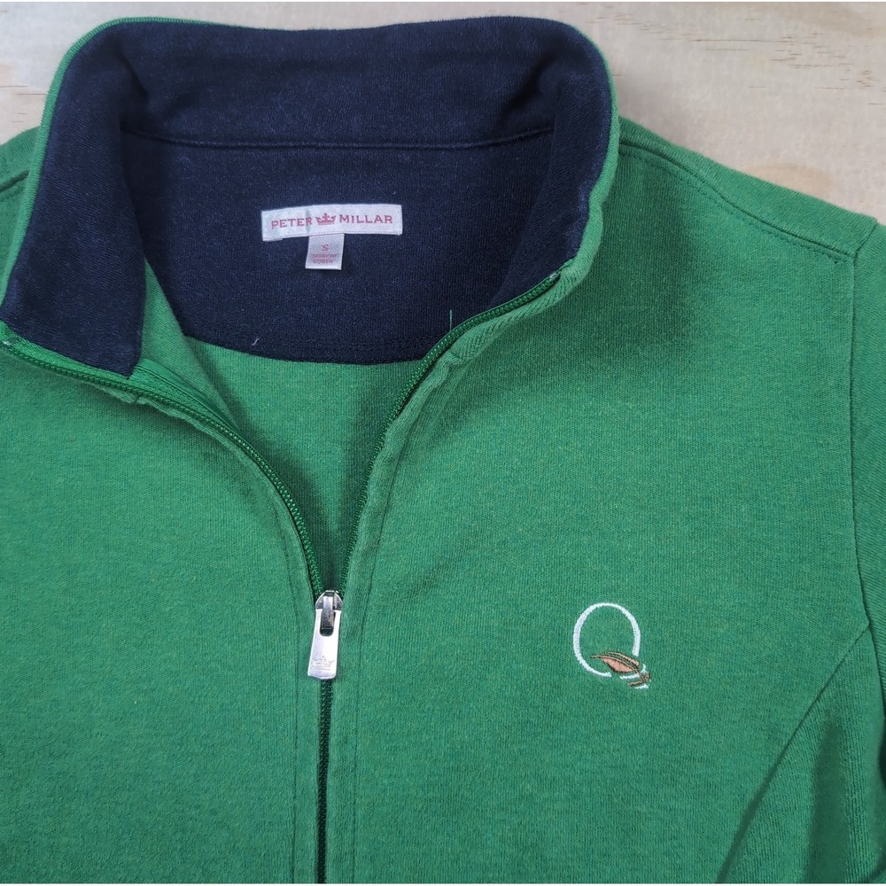 Peter Millar Womens Sm Full Zip Sweater Quail Hollow Golf Course Green Cotton